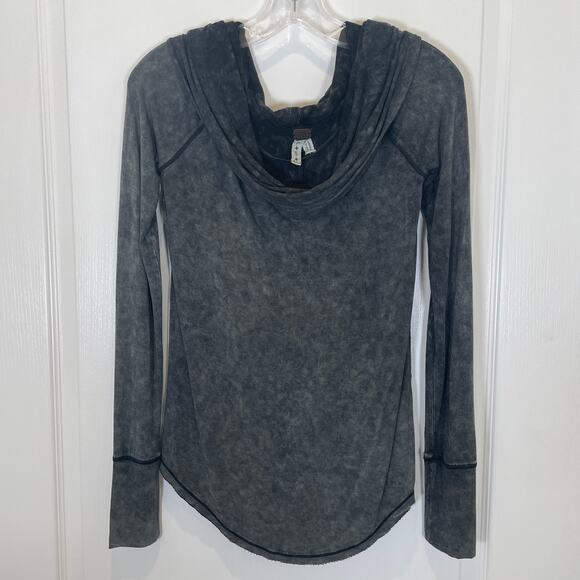Free People Cosmo Cowl Neck Top Gray Marble Tie Dye Off the Shoulder S - Picture 2 of 5